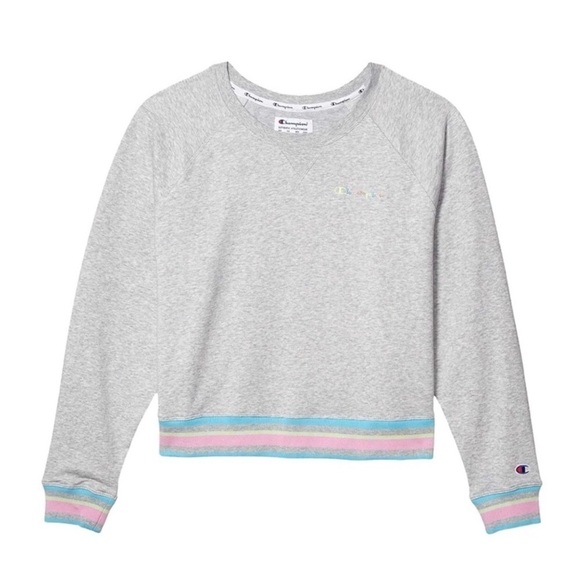 Champion Tops - Champion Lifestyle Campus French Terry Sweatshirt Size Small Gray Pastel Stripe